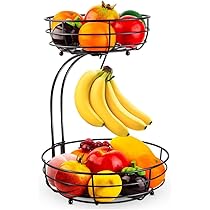 Obst Etagere 2-stckig Mit Bananenhaken  Metall Obstkorb Fr Kche, Buffet  & Aufbewahrung Obst Gemse