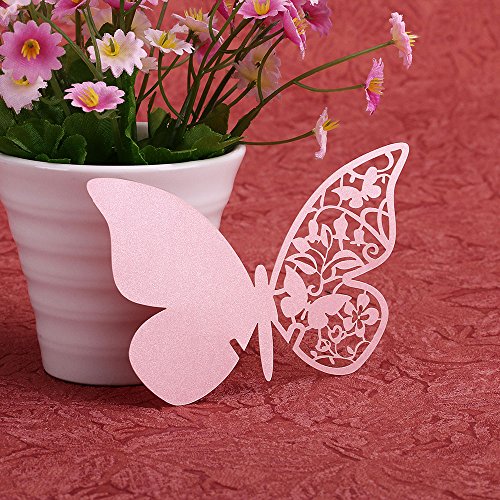 Facilla 50 Karte von Namen Marke Platz Glas Laser Schnitt Schmetterling rosa Hochzeit Abend Party - 4