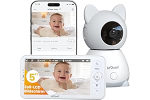 ieGeek 2K-Babyphone mit Kamera und Nachtsicht, 5-Zoll-WLAN-Video-Babyfon, Gegensprechfunktion, Schrei-/Bewegungserkennung, Temperaturerkennung, PTZ, Mobile App