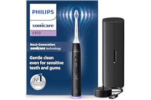 Philips Sonicare 6100 Electric Toothbrush, Sonic Toothbrush with 2 Brushing Modes and 3 Intensity Levels, Pressure Alert, EasyStart, SmarTimer and BrushPacer, Black, Model HX7401/07 [New Technology]