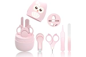 HyAdierTech Juego de cortaúñas para bebé - Juego de pedicura para bebé - Kit de aseo para bebé - Juego de cuidado para guardería con tijera de seguridad + Lima para uñas + Pinzas (rosado)