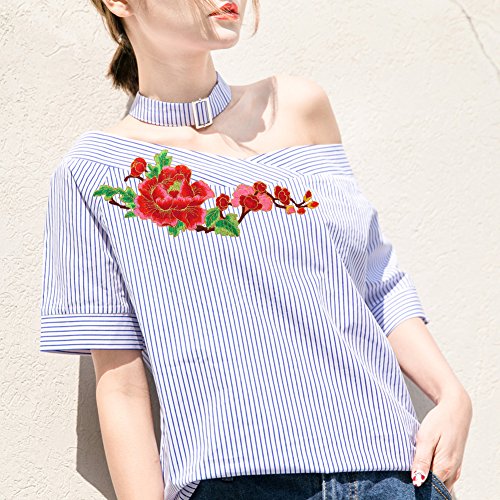 Blue Vessel Stickerei Pfingstrose Blumen Nähen Eisen auf Patch Abzeichen Tasche Hut Jeans Kleid Cheongsam Applique Handwerk für Dekor - 5