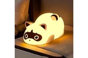 QUIGO Veilleuse Enfant Veilleuse Bébé Rechargeable Lampe de Chevet avec USB Raton Laveur Silicone Tactile Veilleuse LED，Enfant Cadeau D'enfant Cadeau Jouet Garçons et filles