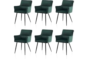 ‎TUKAILAI TUKAILAi Freizeit Esszimmerstühle 6er-Set, Samt Polsterstuhl Wohnzimmer-Sessel, Küchenstuhl mit Armlehnen, Polstersitz, Rückenlehne, Metallbeine Akzentstuhl Empfang, Esszimmer Küche 6 Stück Grün