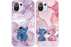 LYUBFDC [2 Piezas Funda para Xiaomi Mi 11 Lite 4/5G 6,55",Dibujos Animados Anime Patrón Mármol Carcasa con Stitch Kawaii Diseño Suave Silicona TPU Antichoque Protección Case para Xiaomi 11 Lite 5G NE