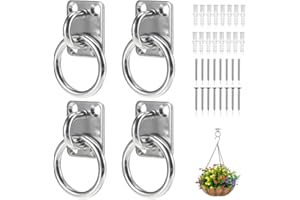 mizikuu 4 Pack M5 Tie Ring on Plate, 30 x 35 mm Tie Rings for Horses Heavy Duty Decking Rope Fittings Stainless Steel with Screws Haynet for Horses Pad Eye Plate for Stable Ring