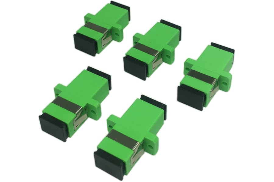 CERRXIAN Fiber Optic Adapter SC Female to SC Female APC Simplex Single Mode Fiber Optic Coupler Network Internet Connection (Green, 5Pack)