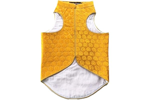 DOG-O-BOW Yellow Petal Brocade Sherwani for Dogs Durable, Stylish & Comfortable Traditional Outfit (Extra Large)