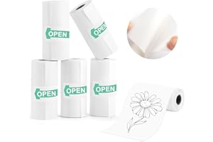VMUTGA 5 Rouleaux Papier Thermique, Papier Autocollant Transparent Imprimable Mini Papier Imprimante Thermique Auto-adhésif pour Appareils Photo Instantanés Enfants Mini Imprimante (55mm*25mm*3M)