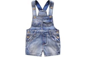 KIDSCOOL SPACE Salopette di Jeans per Bambina,Shortall in Denim Estivo per Bambini,Blu,18-24 Mesi