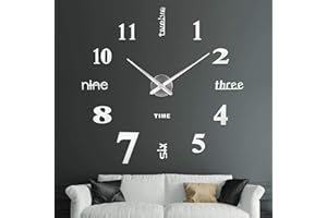 SOLEDI Zegar ścienny 3D, duży, XXL, do przyklejenia, "zrób to sam", nowoczesny zegar ścienny do salonu, kuchni, sypialni, biura (60-120 cm)
