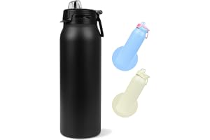 950ml/32oz Water Bottle Stainless Steel with Straw, Double Walled Insulated for Hot or Cold Drinks, Sip & Chug, Spill-Proof Locking Lid, BPA Free (Black)