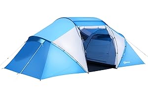 Outsunny Tenda da Campeggio 4 Posti con 2 Zone Notte e Borsa da Trasporto, 430×240×170 cm, Bianco e Azzurro