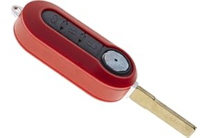 JONGO - Coque de Clé Rouge avec Lame Compatible avec Fiat 500, 500L, Bravo, Doblo, Panda, Punto, Stilo, Iveco Daily, Peugeot Boxer 3 & Citroën Jumper 3 | Boitier Clef Plip Télécommande 3 Boutons