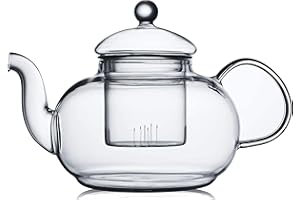 CnGlass Théière en verre sans danger pour la cuisinière, théière transparente avec infuseur amovible 600ML/20,3oz, théière à thé en feuilles et en fleurs