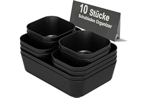 Homhut Organizer Cassetti Plastica, 10 Pezzi, Scatole Plastica Organizer, Contenitori per Cassetti Salvaspazio per Trucchi Cassetti, Cosmetici, Bagno, Cucina, Ufficio, Scrivania