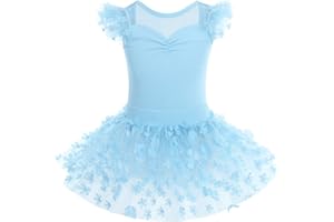 IMEKIS Mädchen Kinder Ballett Kleid Baumwolle Gymnastik Trikot Tutu Rock Fliegenärmel Rückenfrei Blume Bodysuit Tanz Kostüm Prinzessin Fee Ballerina Dancewear
