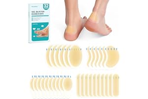Hydrocolloid Gel Blister Bandages Pads - (Variety Pack) Promifun 32ct Waterproof Adhesive Blisters Bandages - Blister Pads for Heel, Foot, Toe, Feet - Gel Blister Chshions for Prevention & Recovery