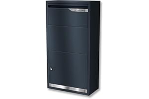 ‎METZLER Metzler® Paketbox mit kontaktloser Paketannahme und Sicherheitsschloss anthrazit RAL7016 wetterfest und standfest für außen mit Edelstahlleisten und Klappensystem Avalon 3