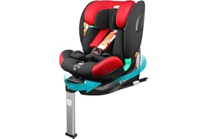 globalkids i-Size 360 Swivel Car Seat, Group 0+123 Car Seat with ISOFIX and Support Leg, ECE R129, 0-36 kg, 0-12years, 40cm-150cm, Red
