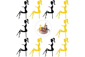 Liitata 10 piezas de decoración para tartas de mujer de tacón alto, acrílico, elegante para niñas, para bodas, cumpleaños, fiestas, postres, decoración dorada, negro