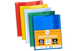 ‎PERFECT LINE perfect line 25 Hefthüllen DIN-A4, 5 Farben, Heftumschlag transparent genarbt, Heftschoner aus recyclebarem PP, dokumentenecht