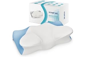 HOMFINE Cervical Contour Pillow for Neck Pain Orthopedic Pillow for Neck Shoulder Pain Support Ergonomic Memory Foam Pillow for Side/Back/Stomach Sleepers with Removable Breathable Case (Light Blue)