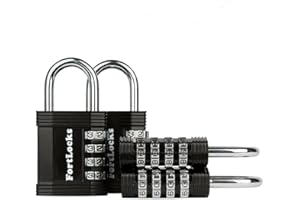 Lot de cadenas Fortlocks - Cadenas à combinaison de 4 chiffres pour les casier de sport, clôture et remise - Réinititialisable - Solide, étanche et résistant aux intempéries (noir, pack de 4 cadenas)