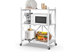 FuGuiB Klappregal,Faltregal,Regal Klappbar,Faltbares Regal,Regal Mit Rollen,Regal Auf Rollen,Metallregal,Regal KüChe (Weiß, 3-Schicht)