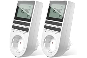 Lamptobe Presa Temporizzata Elettronica Digitale, Spina Timer Programmabile con Display LCD 10 Gruppi ON/OFF 16A 3680W, Risparmio di Energia Presa Timer per Alberi di Natale ed Elettrodomestici (2pcs)