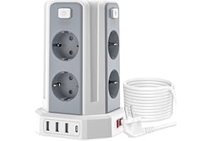 2M Sameriver Ciabatta Elettrica Multipresa, con 8 Prese e 3 USB A+1 USB C(2500W/10A), protezione Sovratensione con interruttori indipendenti,Bianco F (Schuko)
