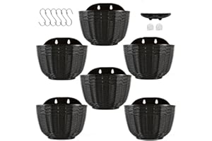MoFarbe 21cm Hanging Planter Outdoor Pot: Wall Plant Hanging Flower Pots with Drainage Holes,Thickened Plastic Flower Basket for Indoor Outdoor Railing Fence Decor Set of 6 (Black)