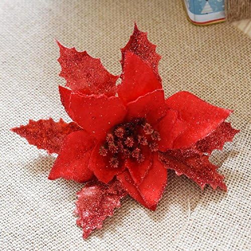 Venkaite 5pcs Artificial Christmas Flowers Christmas Tree Ornaments Embellishment Flowers for Home Christmas/Xmas Party Decorations, Red