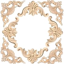 4 Appliques Décoratives En Bois Sculpté Motif Fleur - 15x10.5 Cm, Pour Meubles, Armoires, Décoration Murale