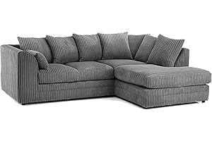 SOFASELECTIONUK LTD Jumbo Cord Scatter Back 4-Seater Right Hand Facing Corner Sofa: Elevate Your Living Room With Comfort and Style (Grey, Right Hand Facing)