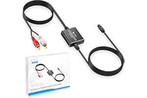 eSynic Upgraded RCA to Optical Spdif Converter Bulit in Cable Aluminum Analog to Digital Audio Converter with Optical Cable for Record Player & CD Player(Not Support Optical to RCA)