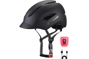 MOKFIRE Adult Bike Helmet with USB Charge Rear Safety Light & Reflective Strap for Unisex Men/Women, E Bike Bicycle Helmets with Visor, Urban Commuter Cycle Biking Helmet, Adjustable Size
