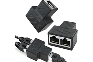 KNOCERY Distribuidor Ethernet RJ45, conmutador Ethernet de 1 a 2 puertos, 2 adaptadores de acceso a Internet simultáneo de 2 puertos, acoplador de conexión a LAN, ampliación, para Cat5, Cat5e/CAT6/Cat7