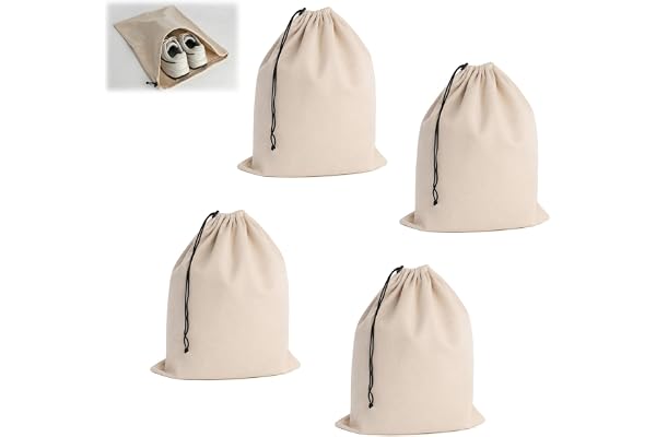 4 st skoväskor resa, 45 × 35 cm tygpåse med dragsko, beige skoväska