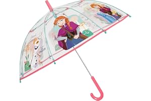PERLETTI Ombrello Trasparente Frozen 2 Bambina Lungo - Ombrello a Cupola Bimba Resistente Elsa Anna - Ombrello Automatico Disney Bambine 4 5 6 Anni - Diametro 74 cm