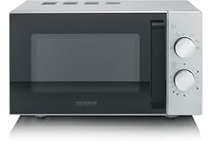 SEVERIN Solo-Mikrowelle mit Glasboden, ohne Drehteller, gleichmäßige Erwärmung, mit 6 Leistungsstufen, zwei Drehregler, 20 L, 800 Watt, matt/schwarz/Edelstahl, MW 9184
