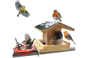 STAFECO Vogelfutterhaus Vogelhaus für Balkon wetterfest Futterhaus balkongeländer Holz imprägniert Handarbeit Gartenvögel im Garten Balkonhalterung mit Einer Größe von 30 bis 60 mm (Balkon 2)