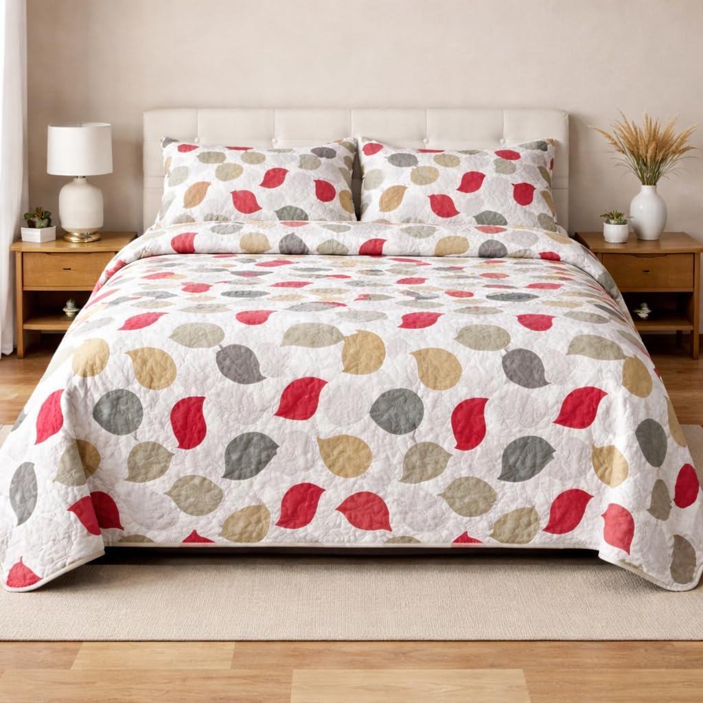 Genérico Colcha Bouti Acolchada Ligera para Cama | Edredón de Verano Suave y Transpirable | Cubrecama Decorativo Disponible en Varios Diseños y Medidas. (Multicolor, Cama 90, Hojas Suaves)