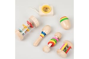 WPNCYK 6PCS Wooden Toys 1 Year Old, Baby Rattles Sensory Toys for Babies, Musical Toys for 1 Year Old Girls, Wooden Baby Toys for 6-12 Months, Baby Gifts for Toddlers