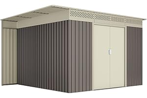 Hoggar by Okoru Schuppen aus Metall, Grau/Beige, für Aufbewahrung, 8,96 m², 269x333x189cm, Garten, Terrasse