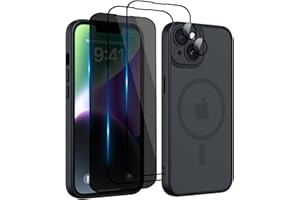 Nupcknn Magnétique Coque pour iPhone 14 avec Magsafe avec 3 Verre Trempé [HD+HD+Confidentialité][Caméra de Protection complète] Coque Antichoc translucide Mat arrière Anti-Rayures