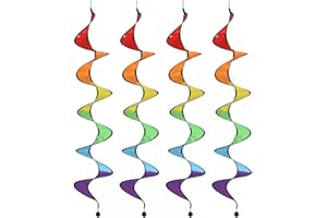 DONGKER 4pcs Rainbow Wind Spinner, 43" Rainbow Curlie Spinner Hanging Rainbows Wind Twister for Yard Tent Garden Outdoor Lawn Decoration