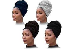 PESONLOOK 4 Pieces Stretch Jersey Turban Head Wrap KnitHeadwraps Urban Hair Scarf Solid color u1tra Soft Extra LongBreathable Head Band Tie for Women