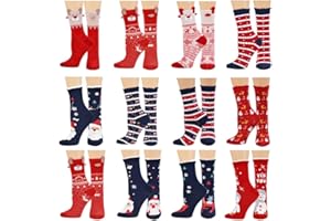 Vertvie 12 paia di Calzini Natalizi Cotone Caldi Calze per Donna e Uomo Regali di Festa da Indossare a Casa Deer Regali di Neve Stampa Natalizi