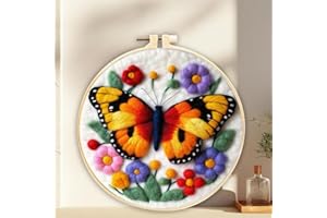 ABEUTY Needle Felting Kits for Beginners Adults, Yellow Black Butterfly Flowers DIY Wool Felt Painting Starter Kit with Embroidery Hoop and Tools for Home Decor (Butterfly)